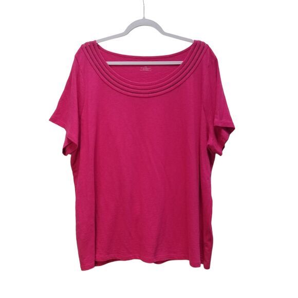 Talbots Lace Scoop Neck Short Slv Top Pink Womens Plus 3Xp Cotton Modal T shirt - Picture 3 of 9